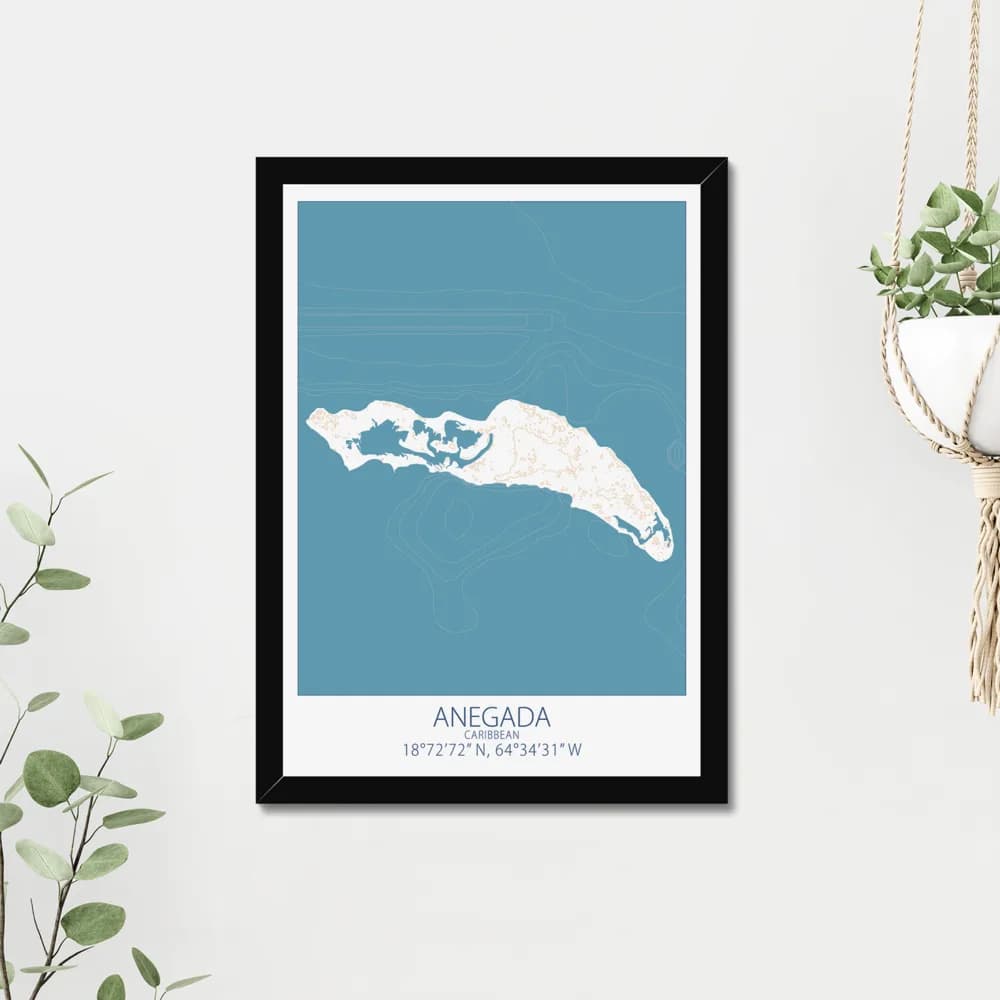 Anegada, BVI, Caribbean, Colour Contour — Map Art Print