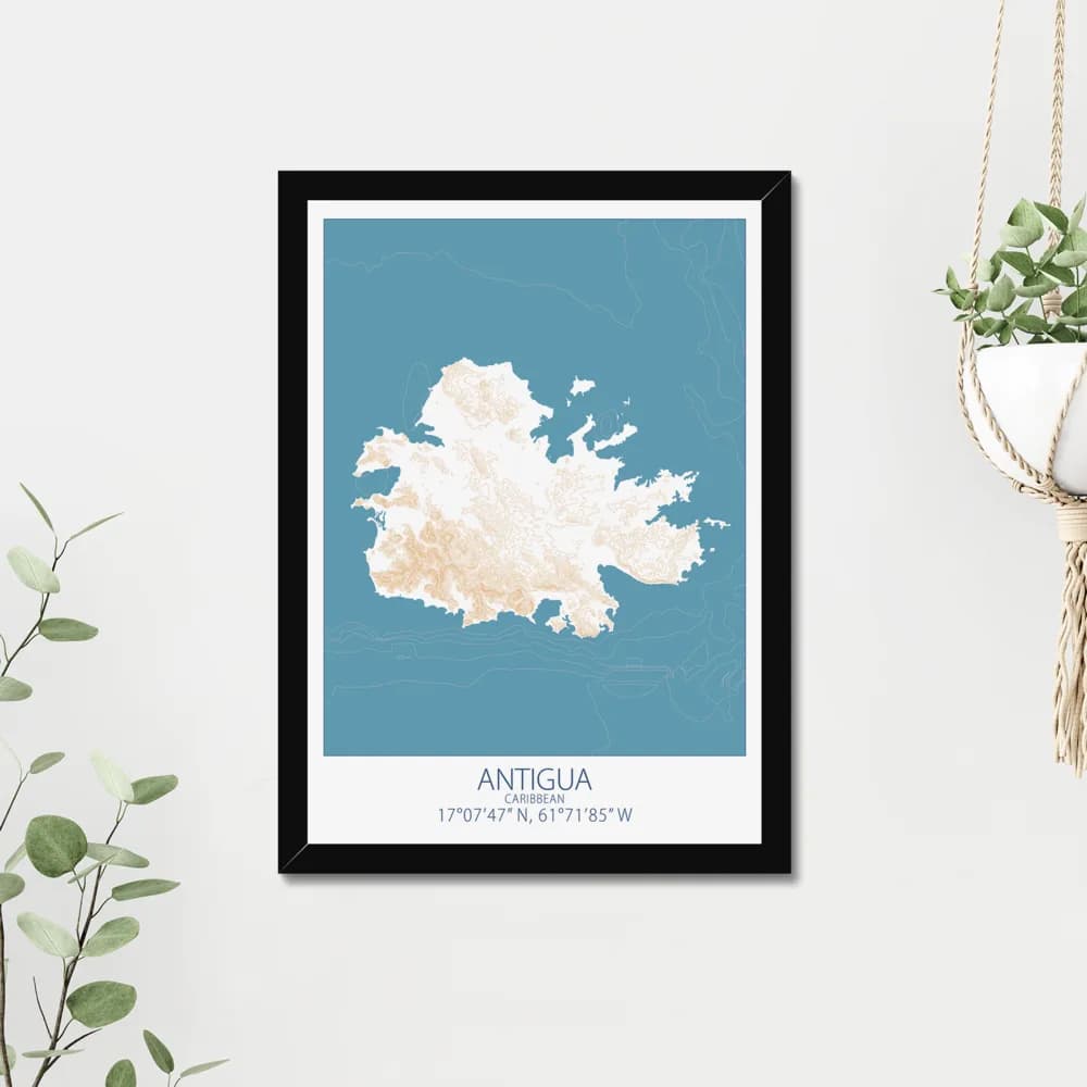 Antigua, Caribbean, Colour Contour — Map Art Print