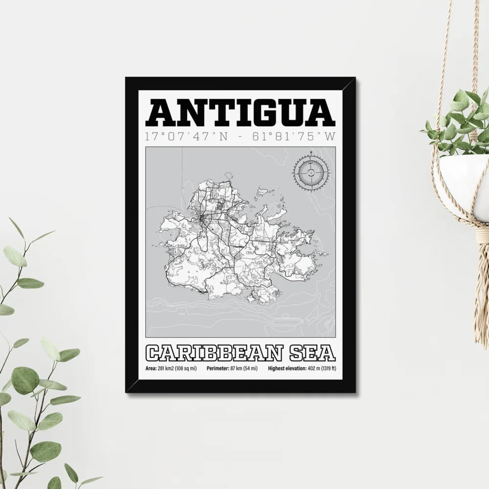 Antigua, Caribbean — Map Art Print