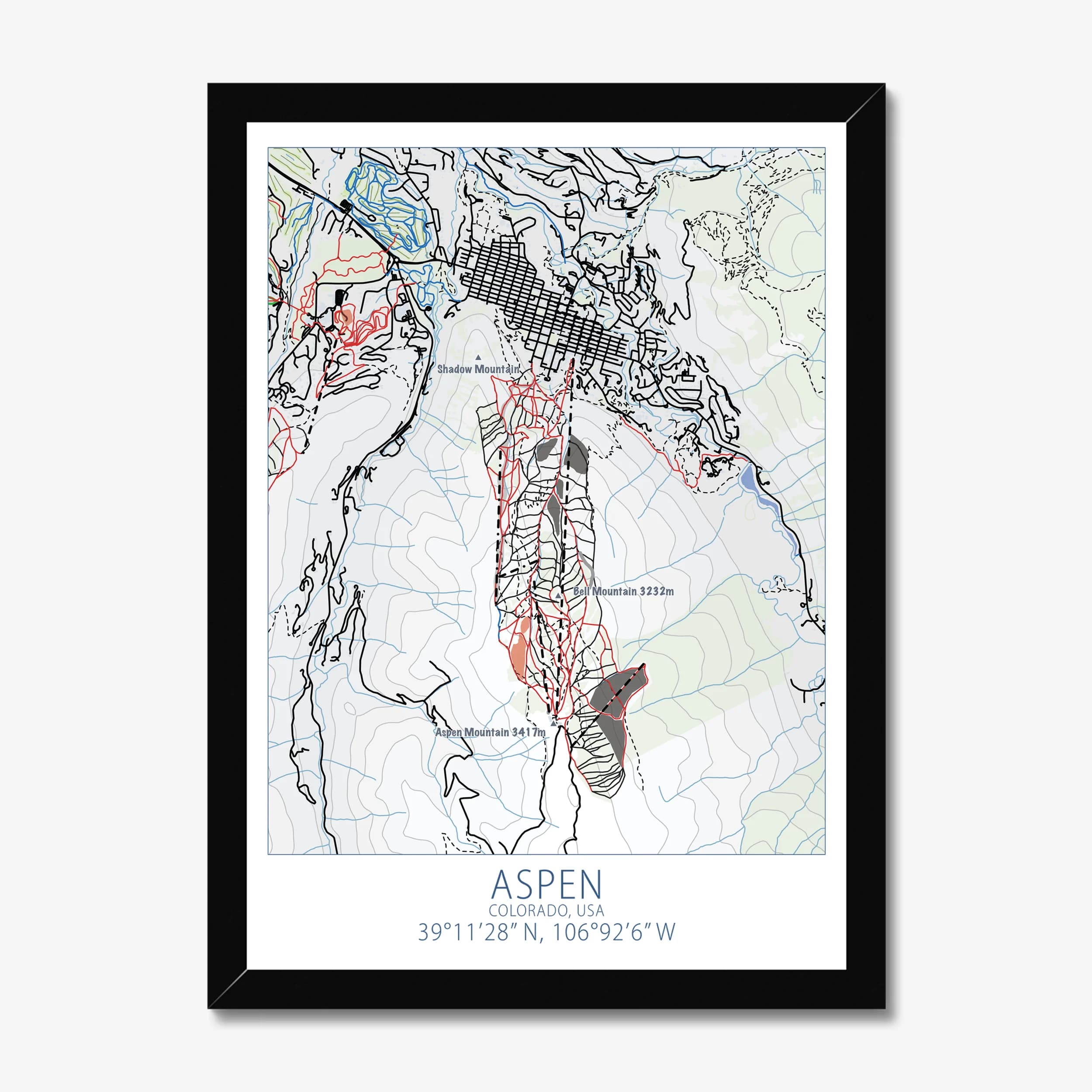 Aspen, Colorado, USA — Ski Resort Map Art Print