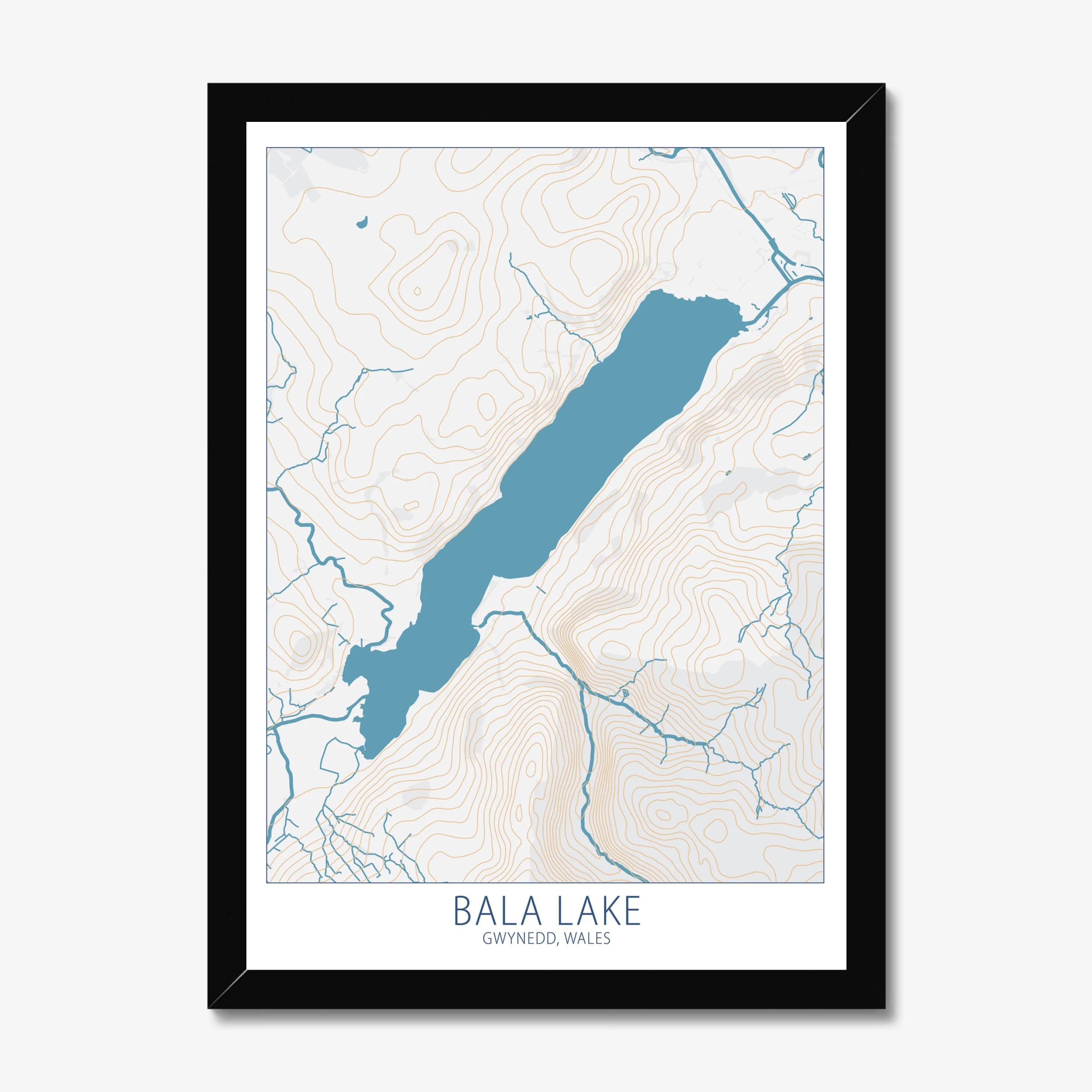 Bala Lake, Gwynedd, Wales Colour Contour — Map Art Print