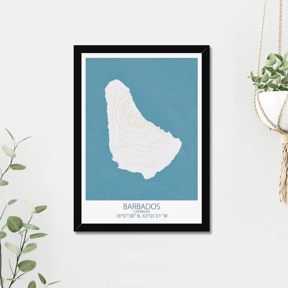 Barbados, Caribbean, Colour Contour — Map Art Print