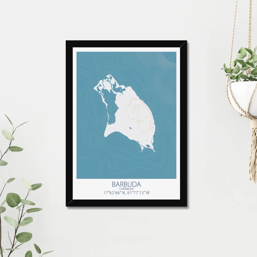 Barbuda, Caribbean, Colour Contour — Map Art Print