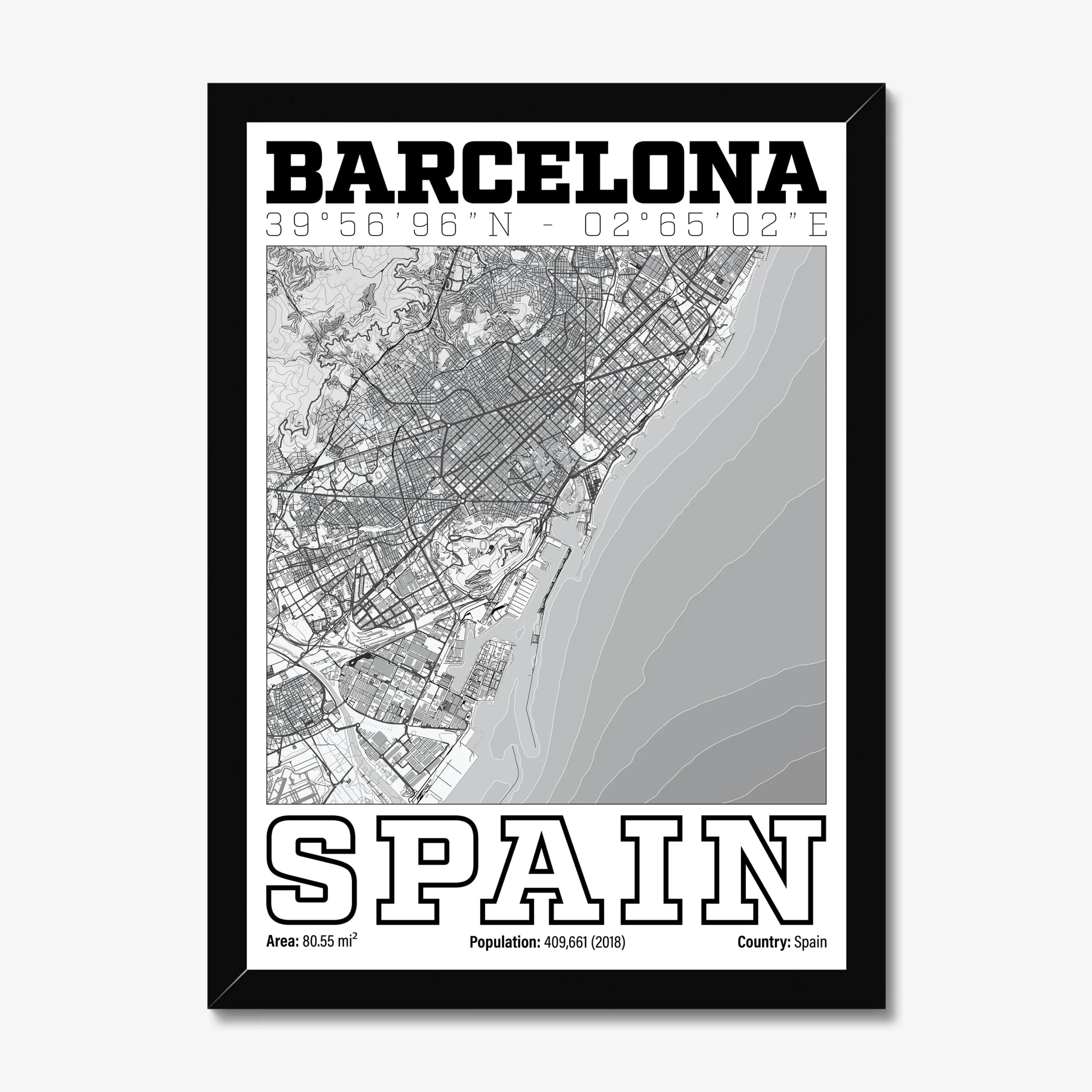 Barcelona, Spain — Map Art Print