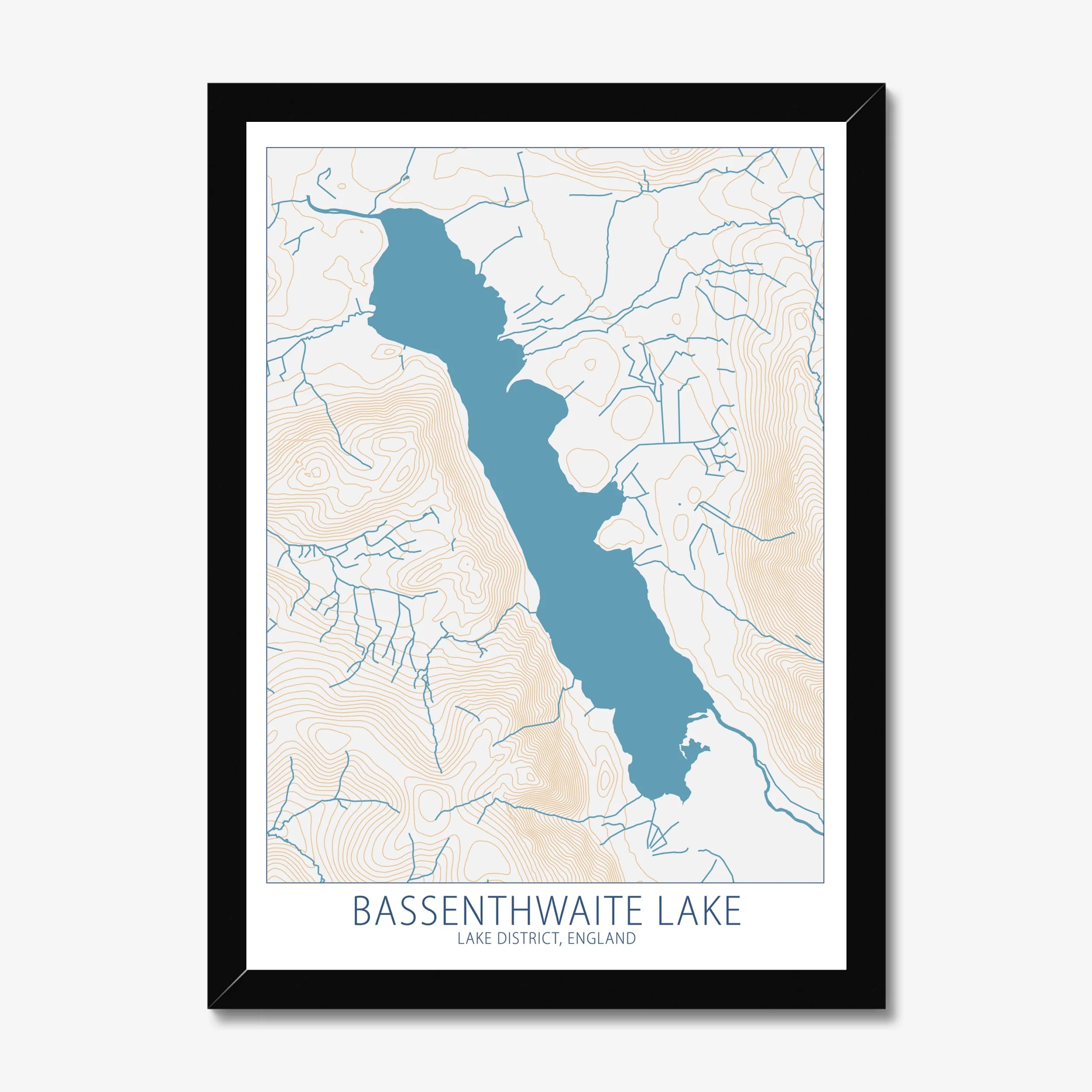 Bassenthwaite Lake, Lake District, England Colour Contour — Map Art Print