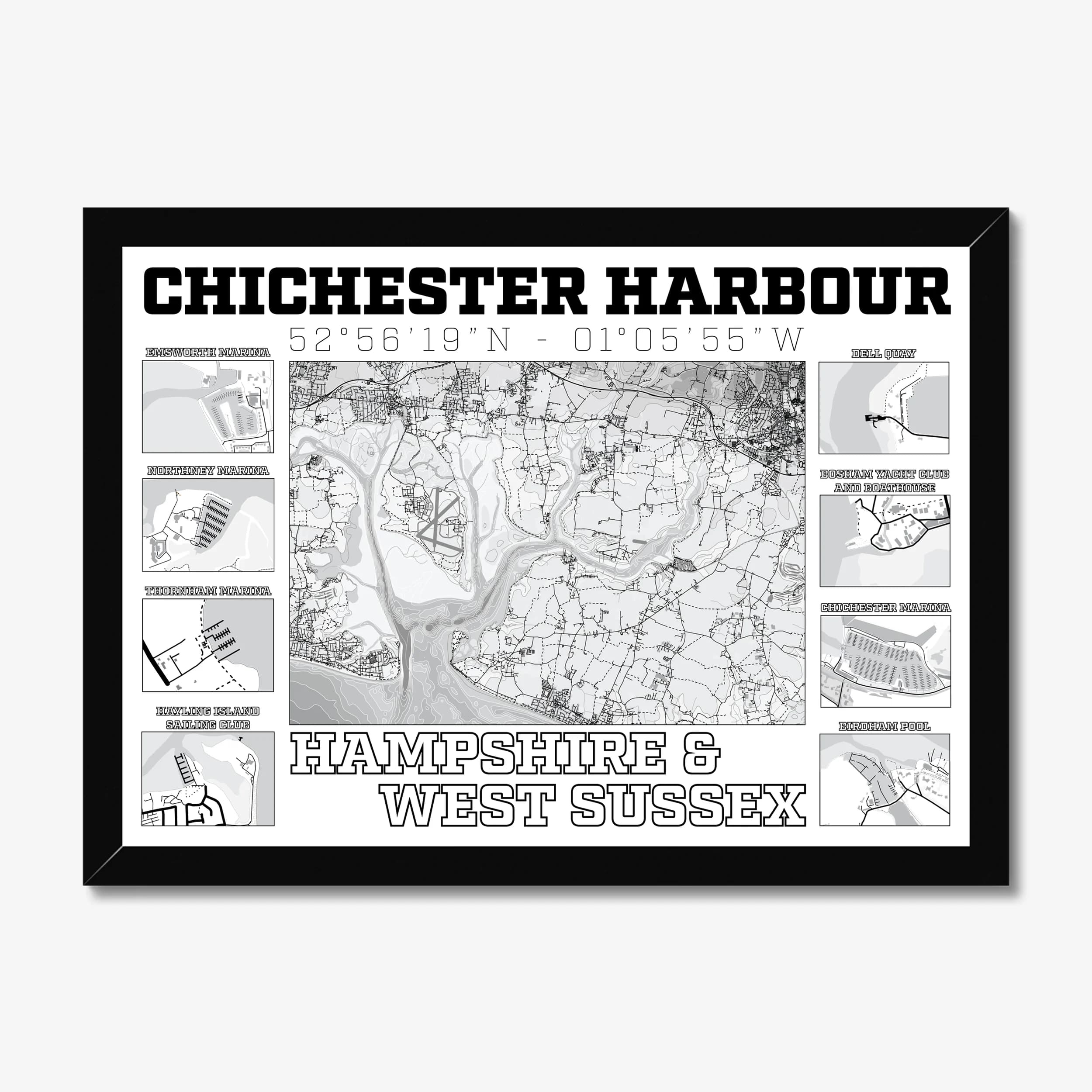 Chichester Harbour and Marinas, West Sussex — Map Art Print