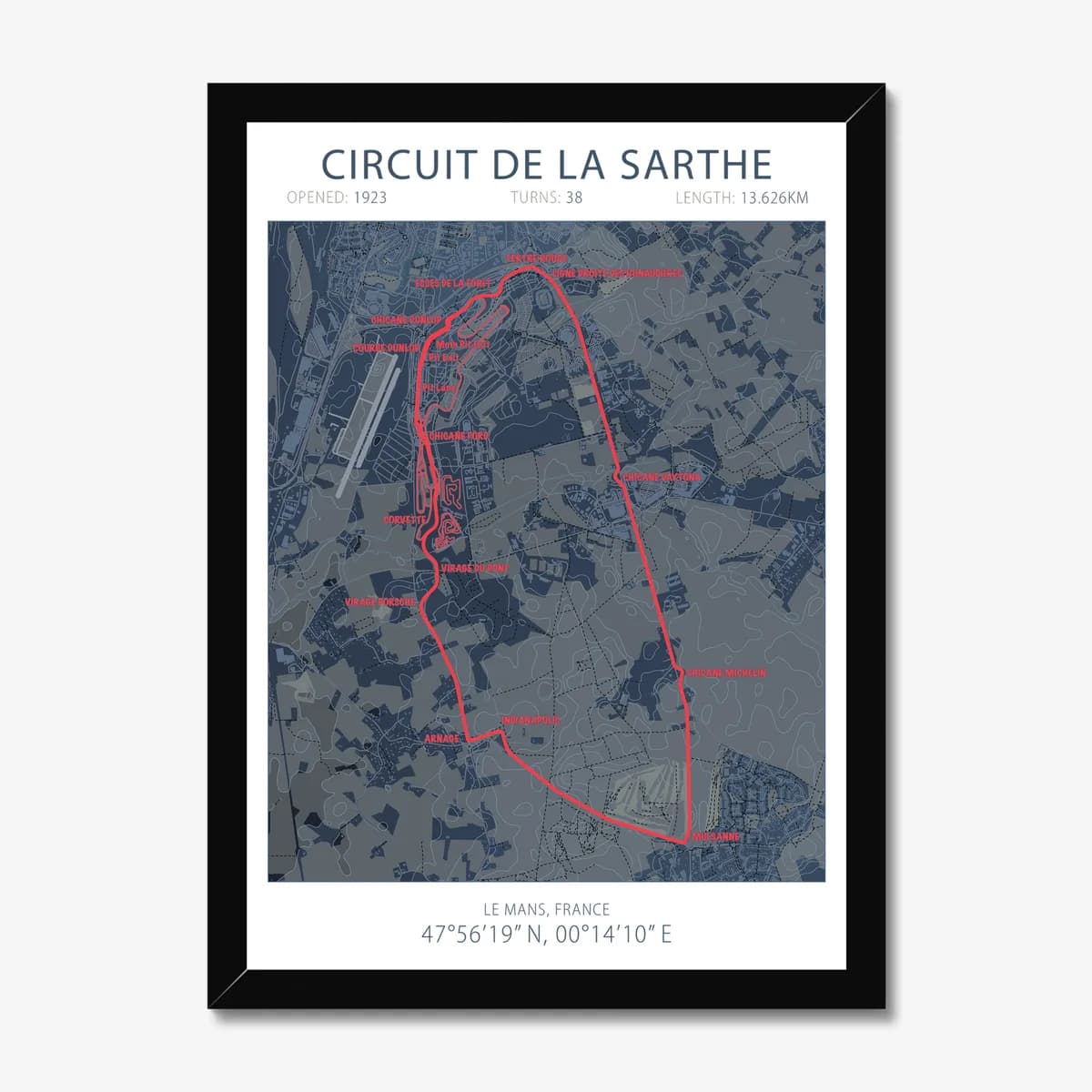 Circuit de la Sarthe, Le Mans — Race Track Art Print