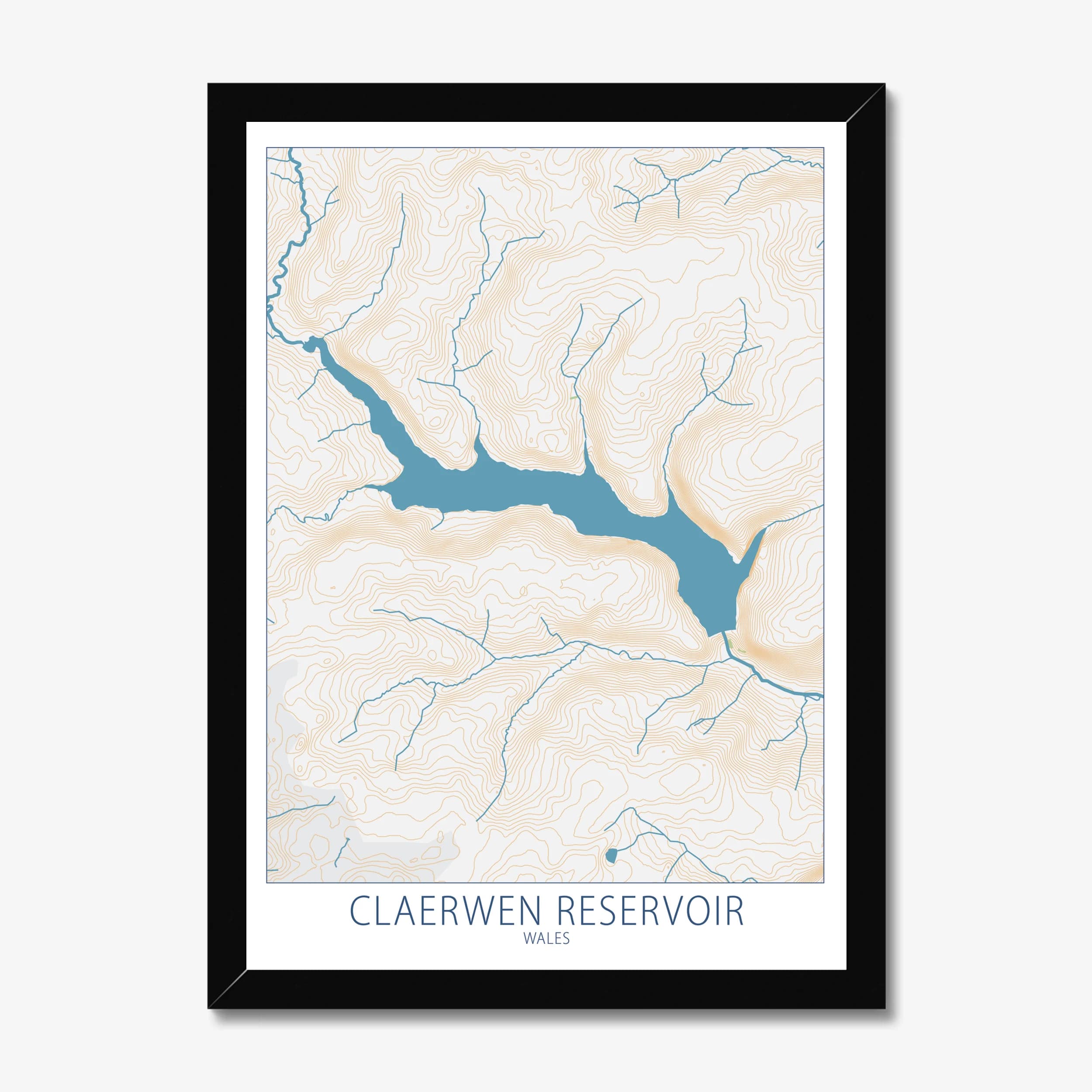 Claerwen Reservoir, Wales Colour Contour — Map Art Print