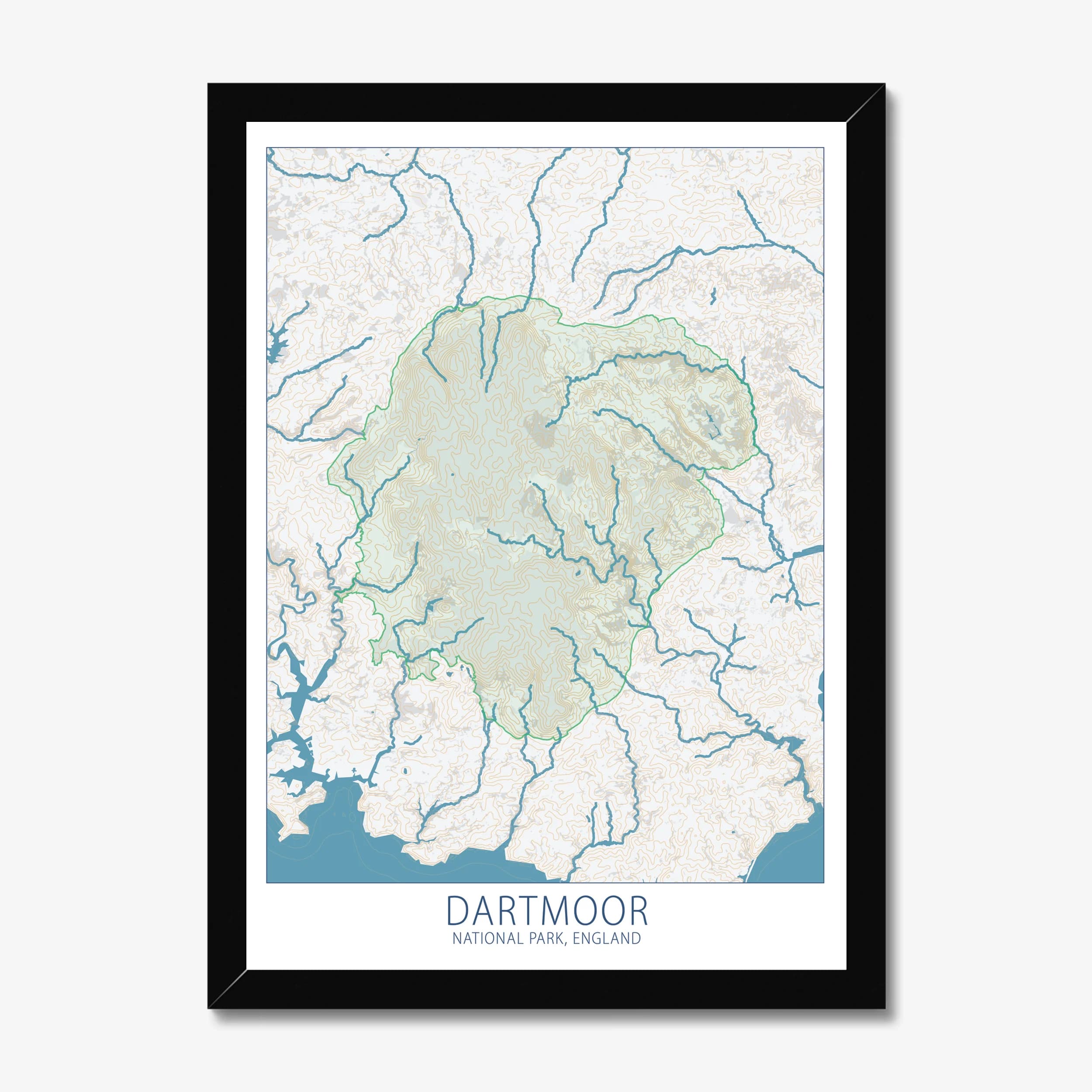 Dartmoor National Park, England, Colour Contour — Map Art Print