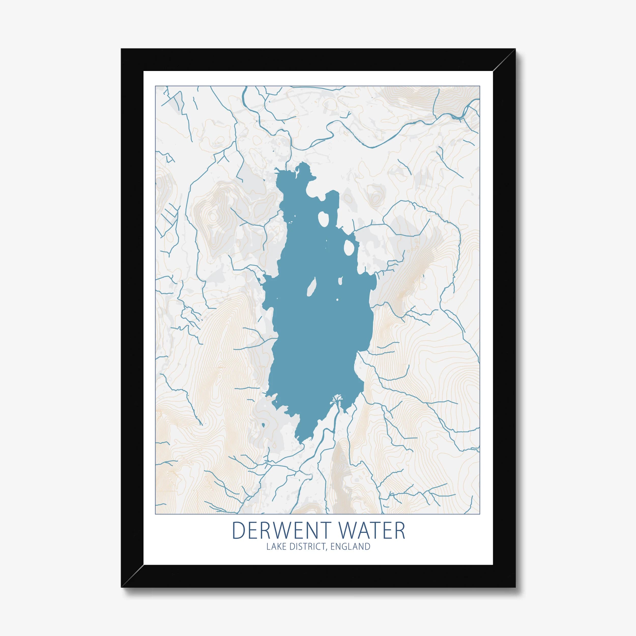 Derwent Water, Lake District, England Colour Contour — Map Art Print