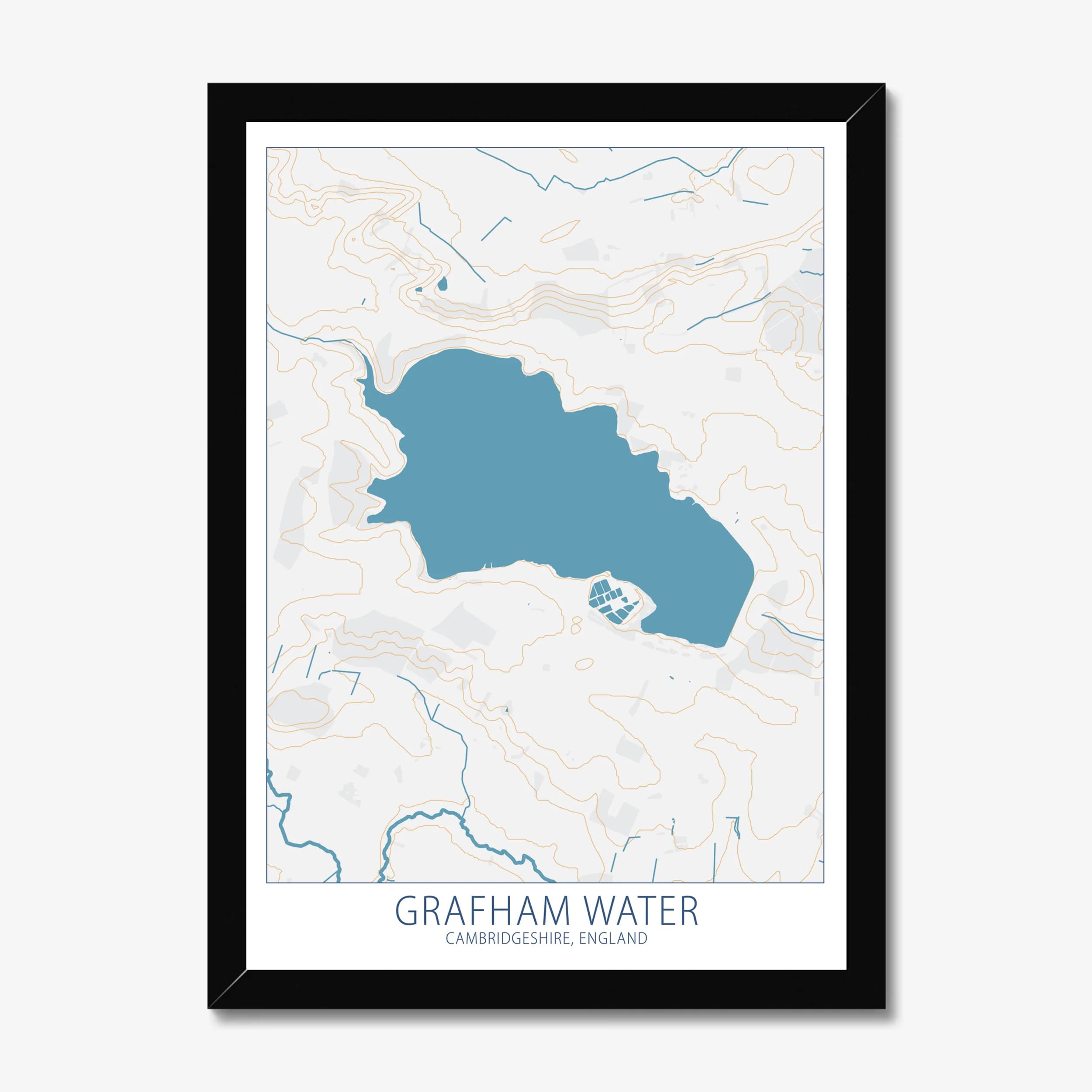 Grafham Water, Cambridgeshire, England Colour Contour — Map Art Print