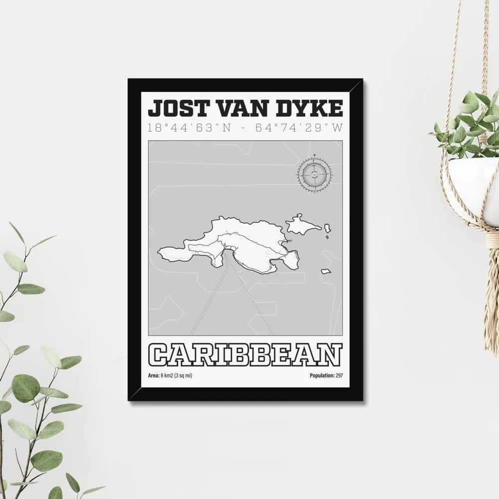 Jost Van Dyke, BVI, Caribbean — Map Art Print