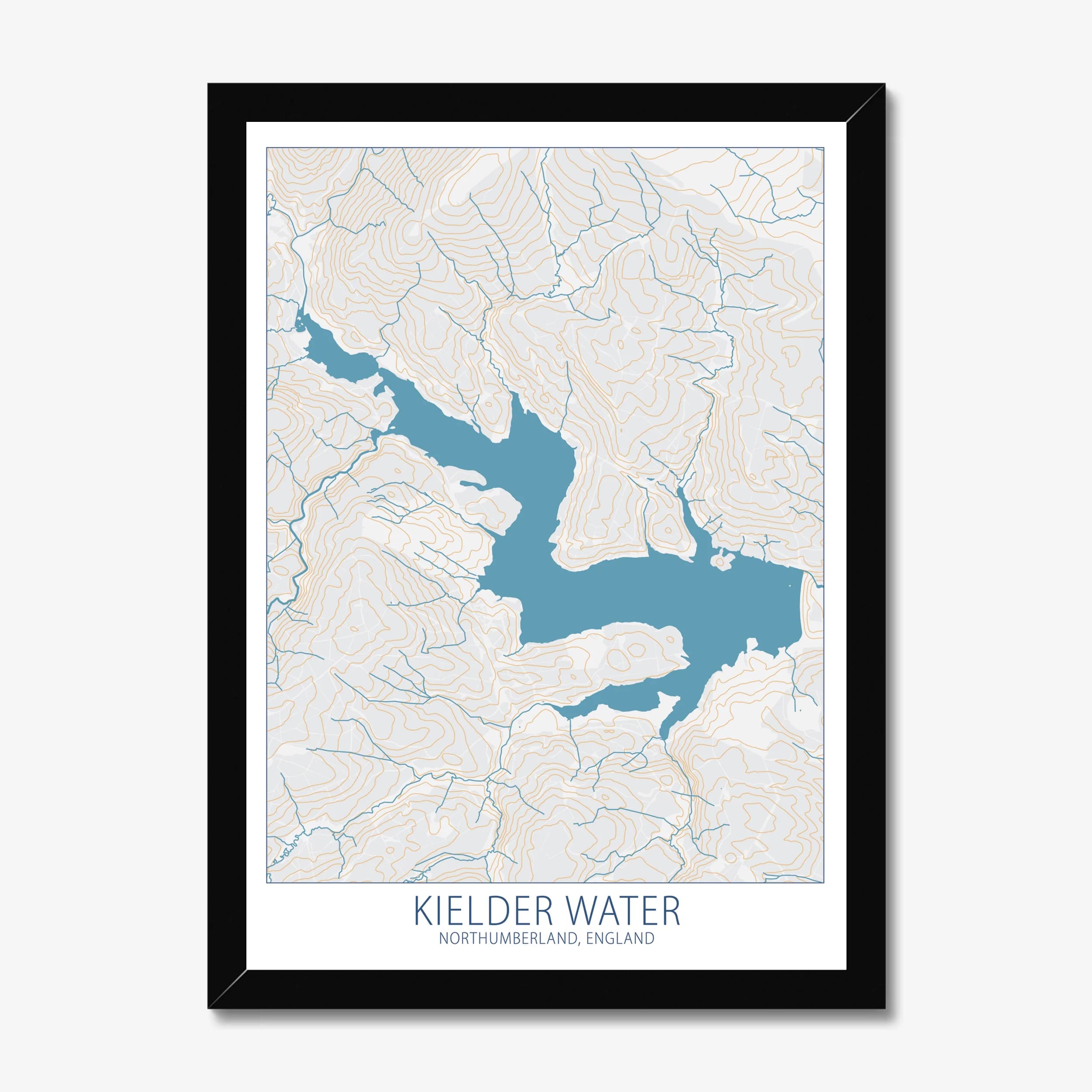 Kielder Water, Northumberland, Colour Contour — Map Art Print