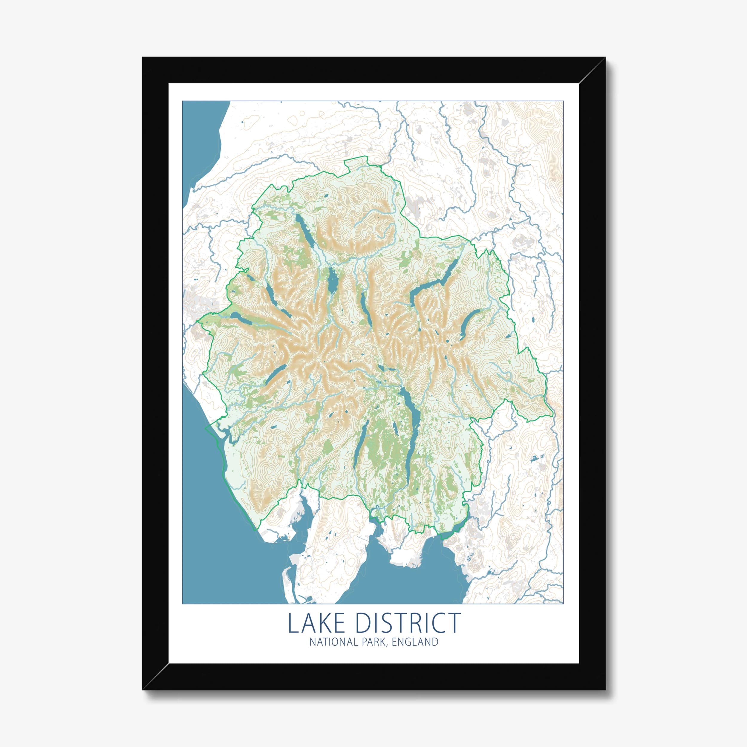 Lake District National Park, England, Colour Contour — Map Art Print