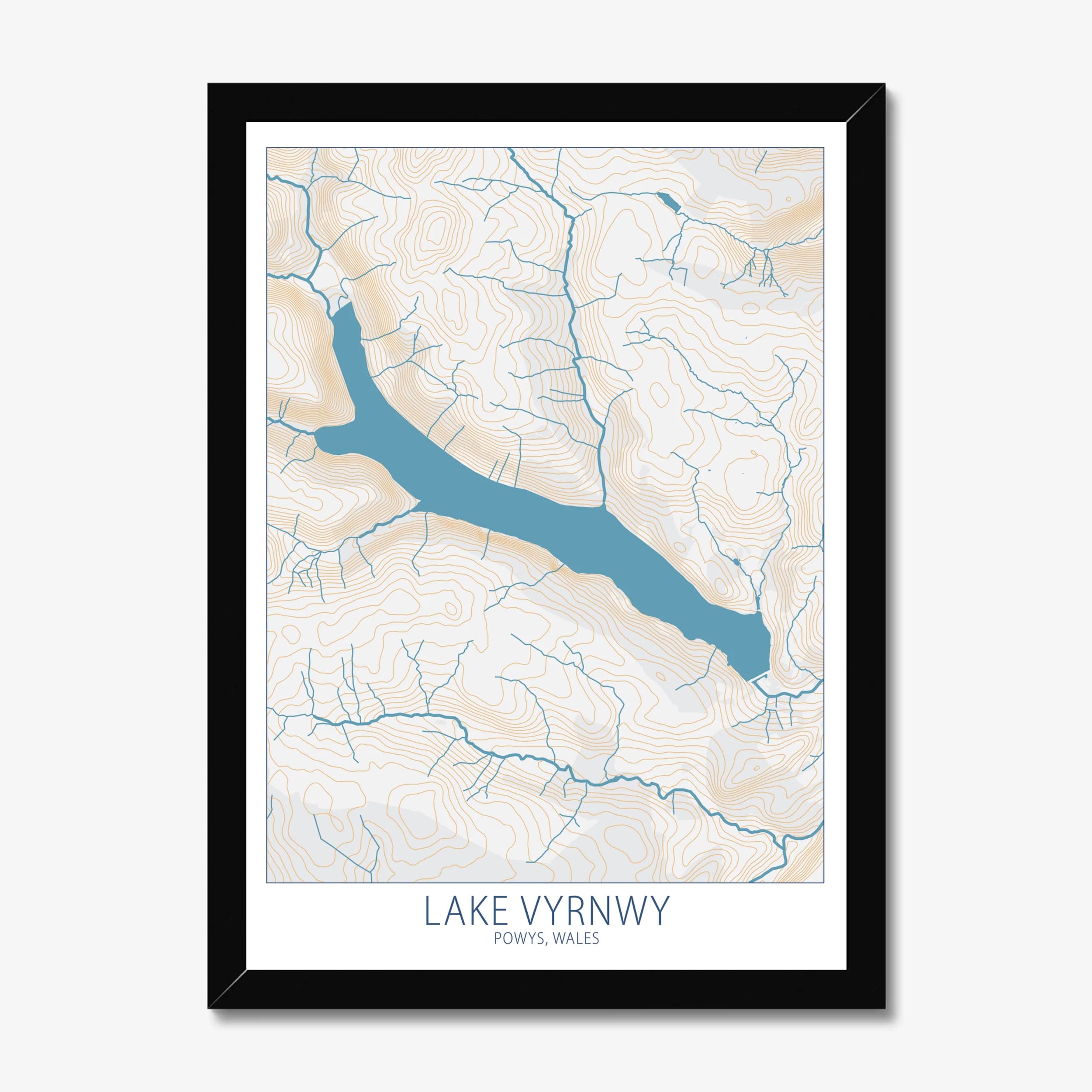Lake Vyrnwy, Wales Colour Contour — Map Art Print