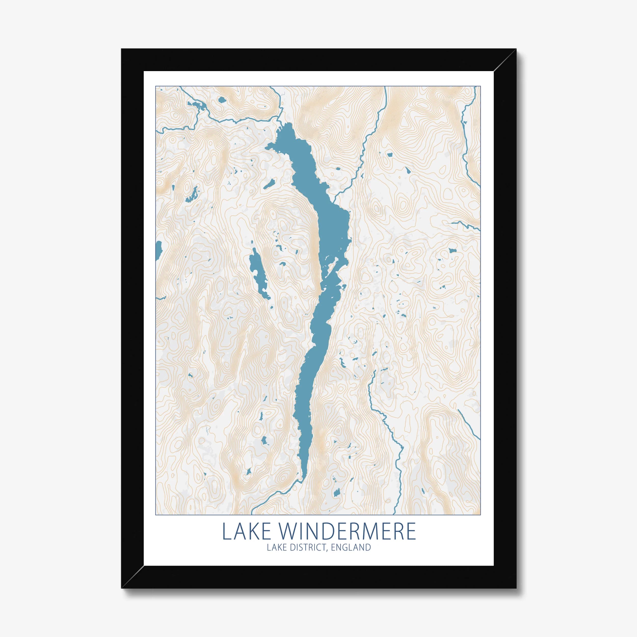 Lake Windemere Lake District, England, Colour Contour — Map Art Print