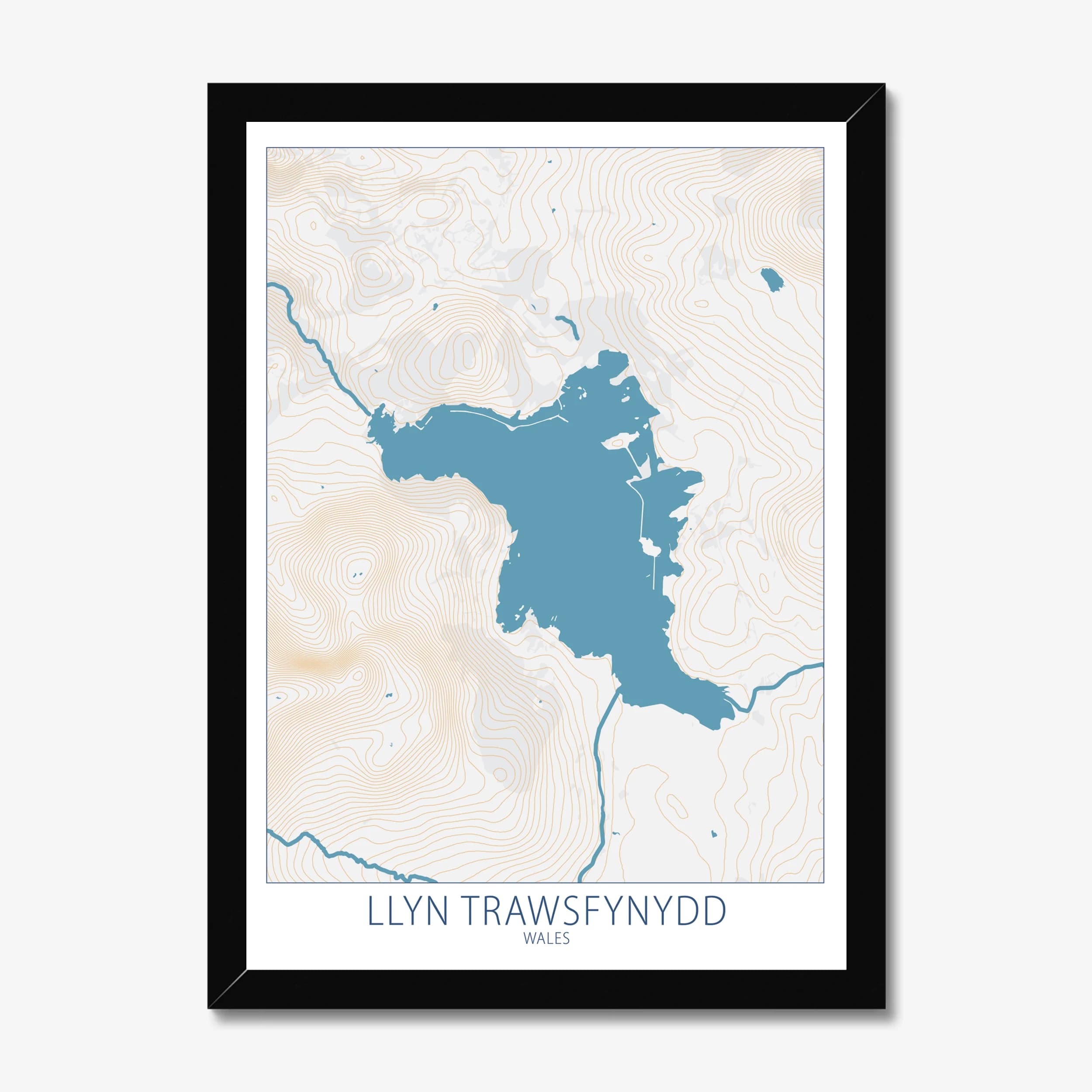 Llyn Trawsfynydd, Wales, Colour Contour — Map Art Print