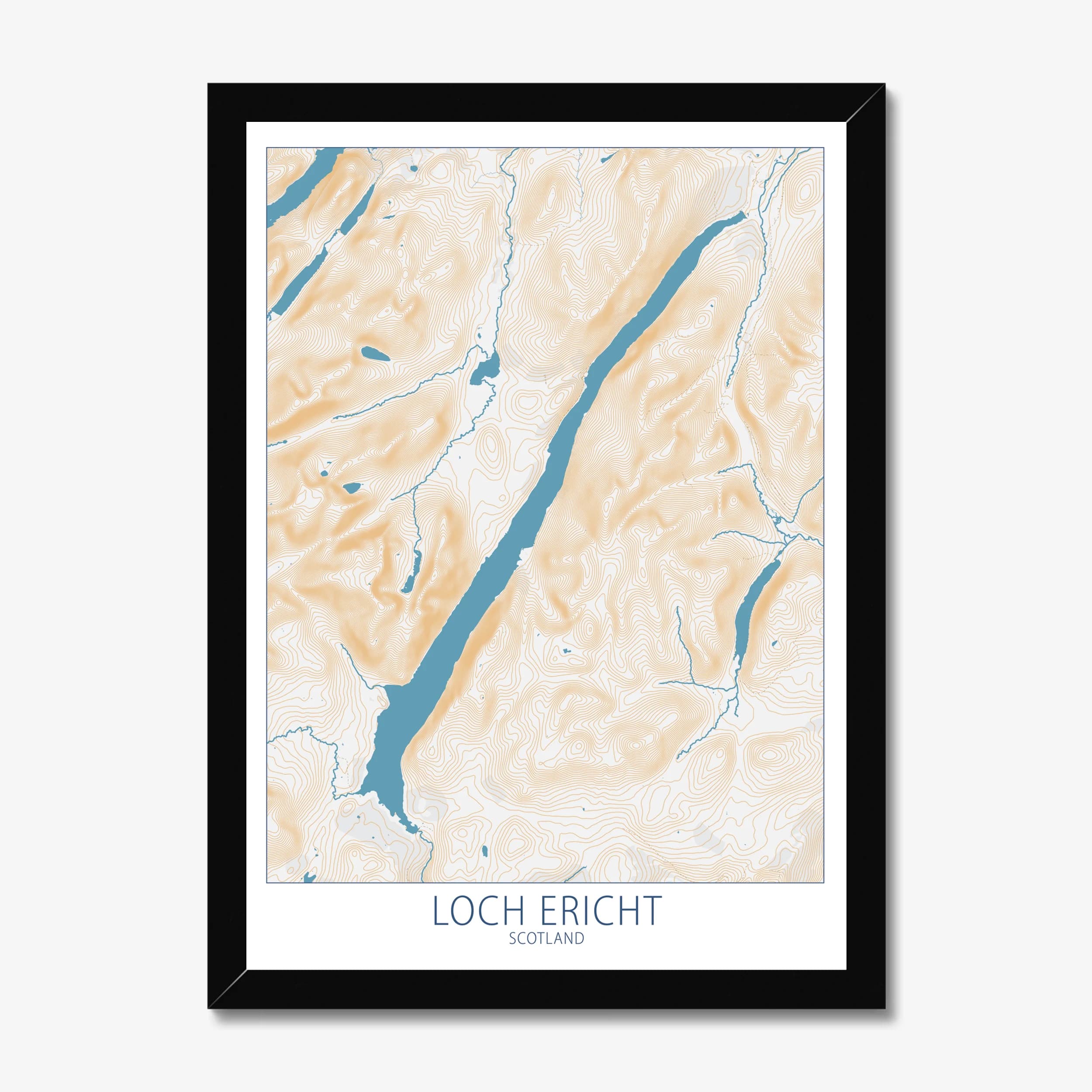 Loch Ericht framed print, Scotland, Colour Contour — Map Art Print