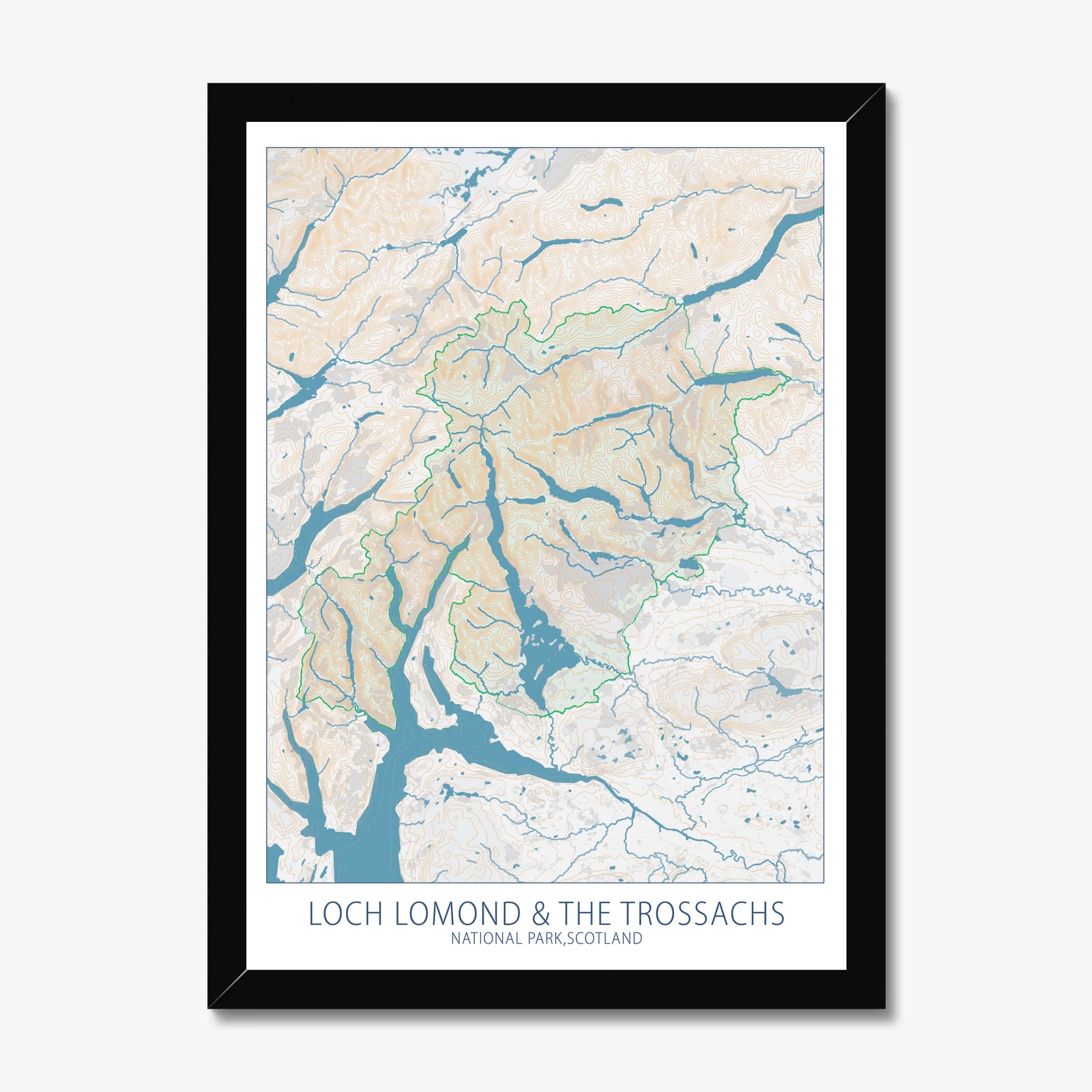 Loch Lomond & the Trossachs National Park, Scotland, Colour Contour — Map Art Print