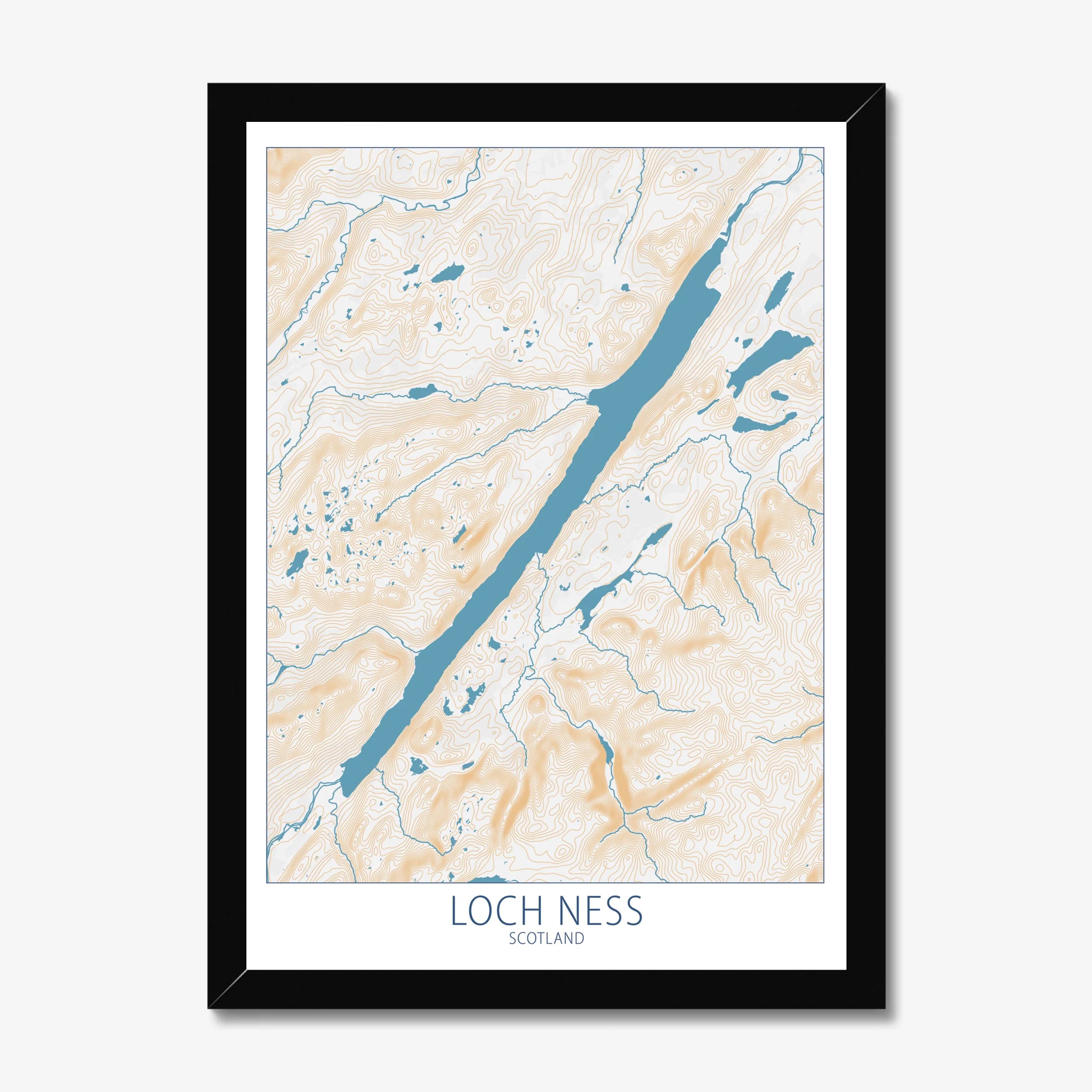 Loch Ness, Scottish Highlands, Scotland Colour Contour — Map Art Print