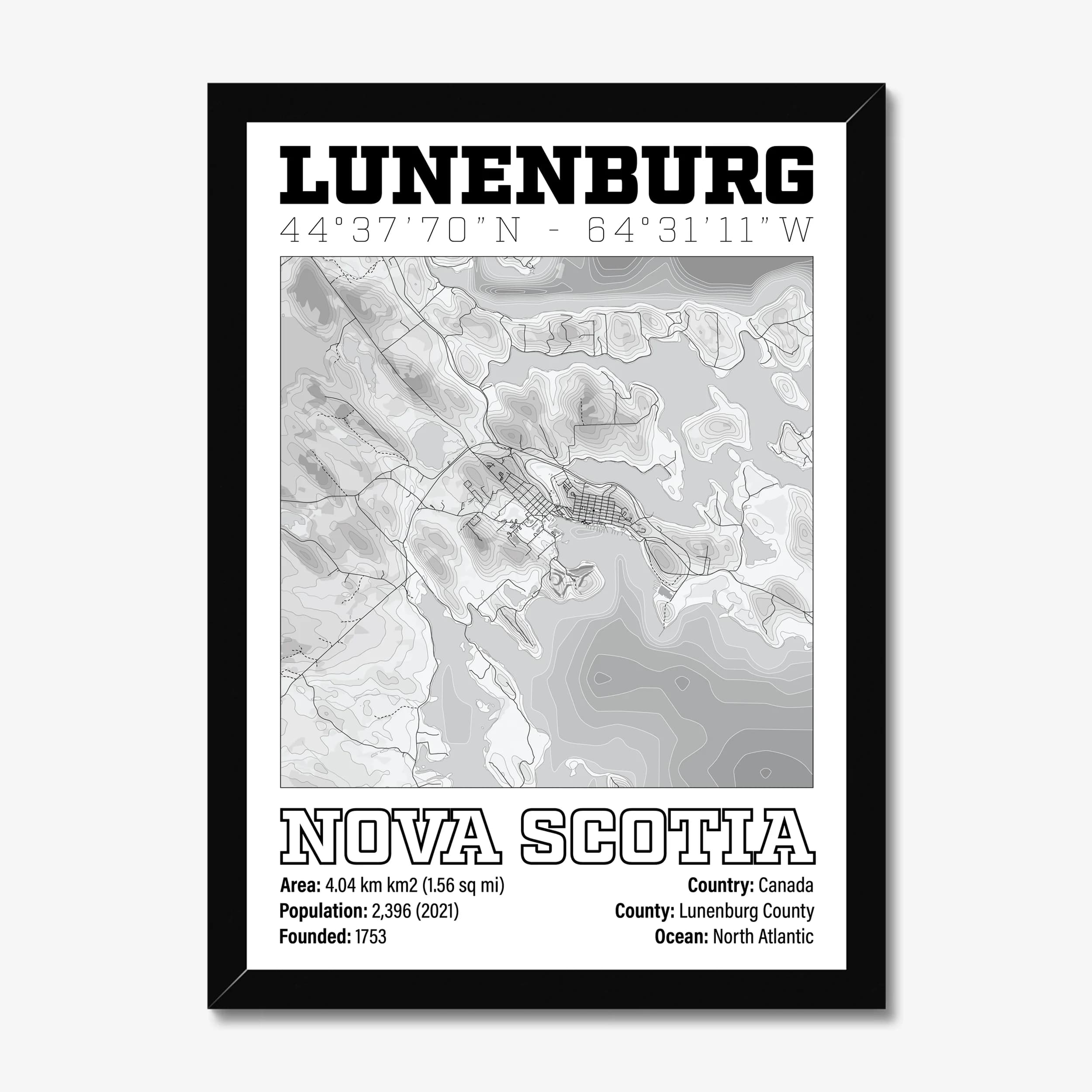 Lunenburg, Nova Scotia, Canada — Map Art Print