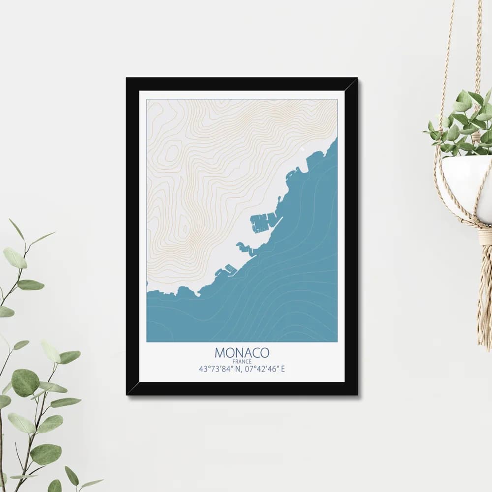 Monaco, France, Colour Contour — Map Art Print