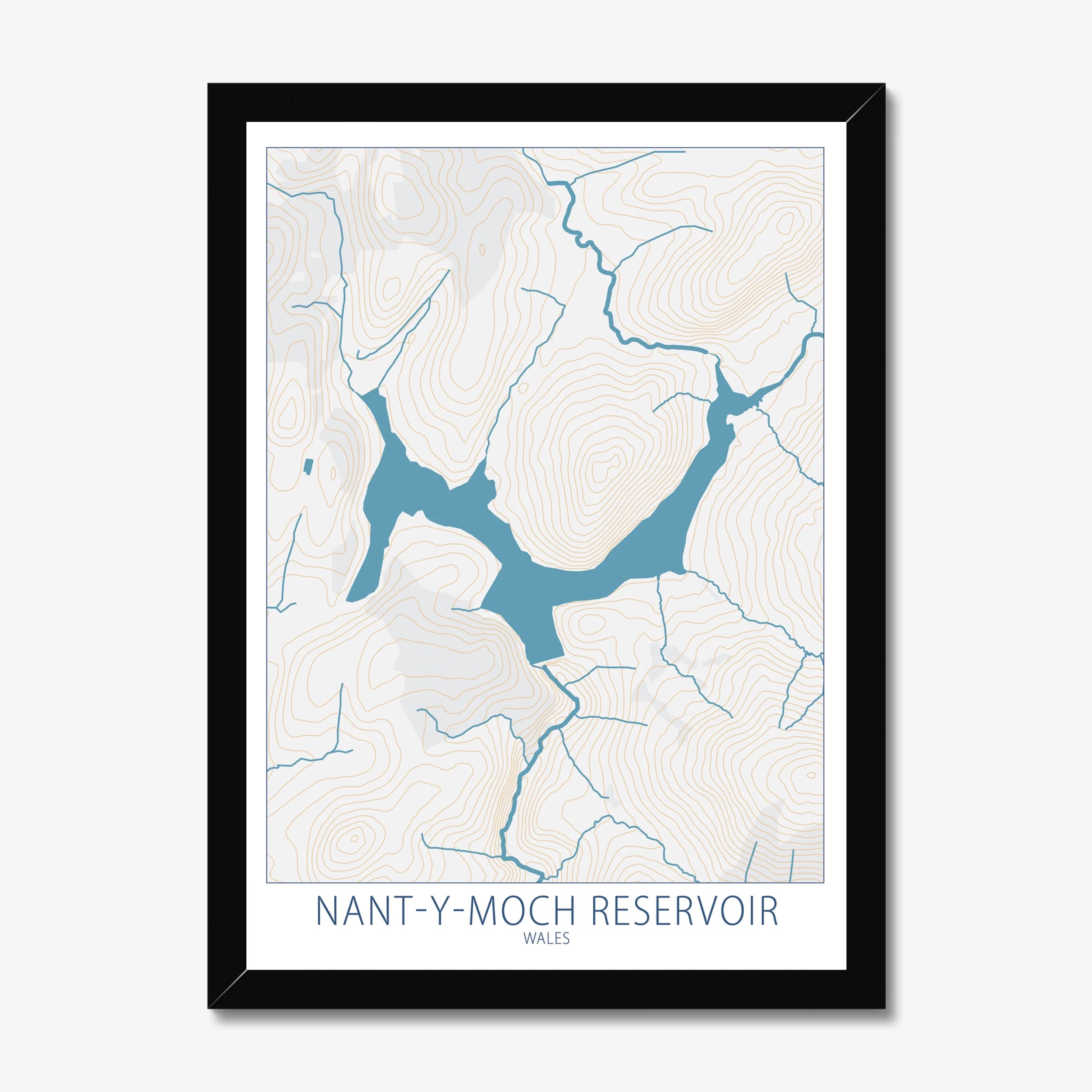 Nant-y-moch Reservoir, Wales, Colour Contour — Map Art Print