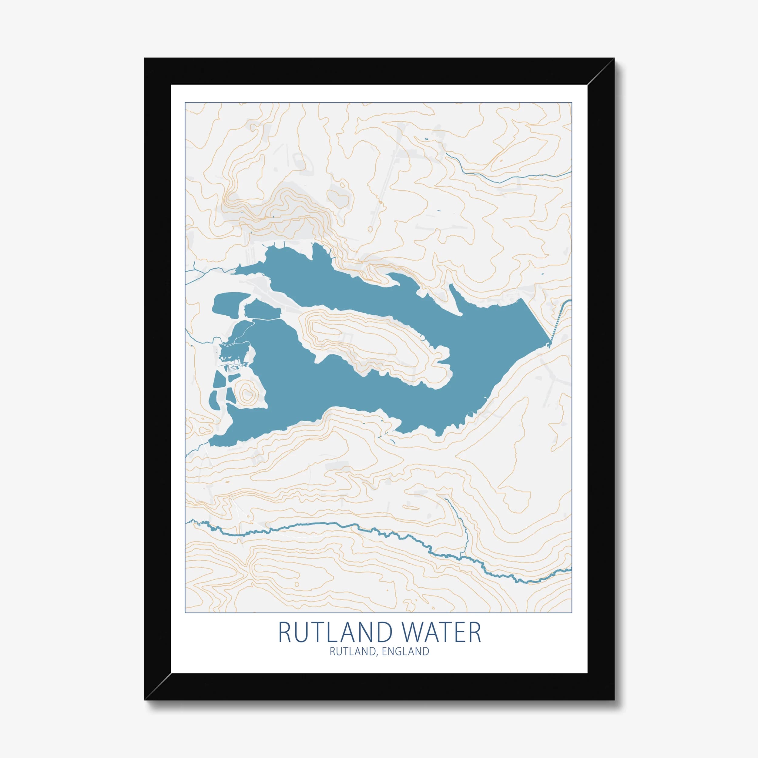 Rutland Water, Rutland, England Colour Contour — Map Art Print