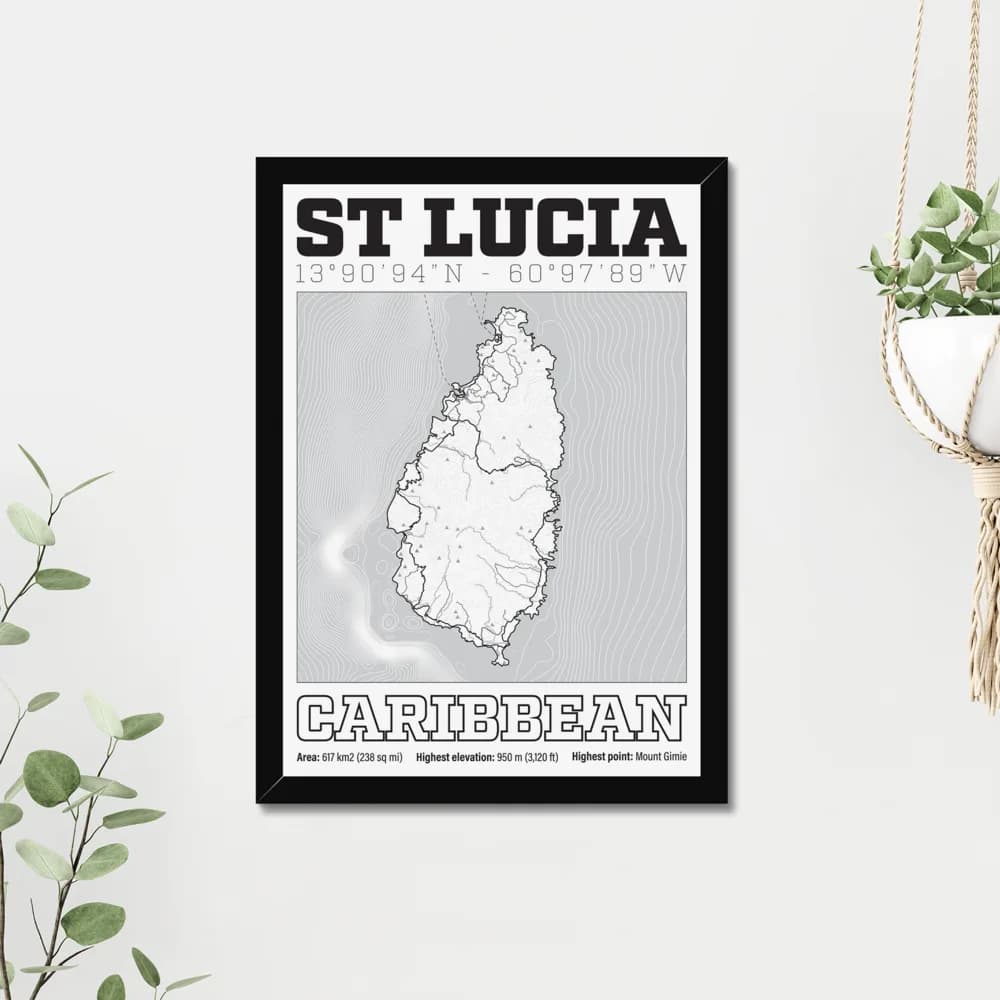 Saint Lucia, Caribbean — Map Art Print