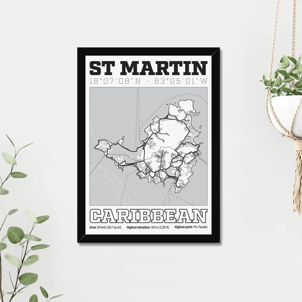 Saint Martin, Caribbean — Map Art Print
