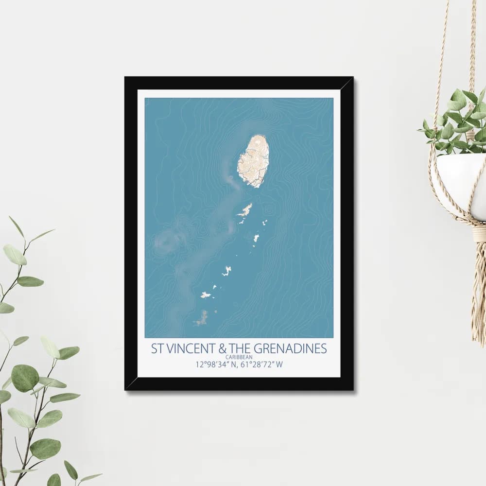 St Vincent and the Grenadines, Caribbean, Colour Contour — Map Art Print