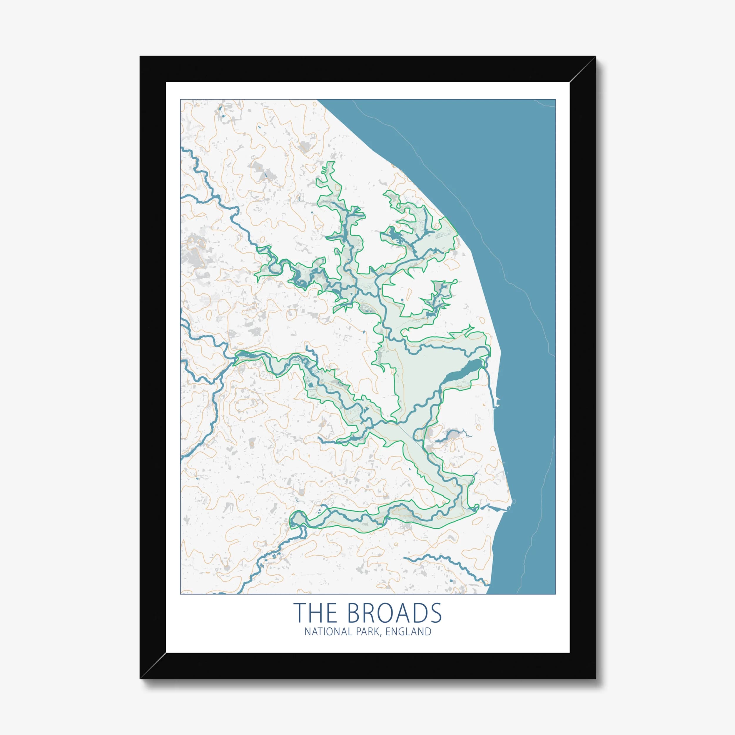 The Broads National Park, England, Colour Contour — Map Art Print