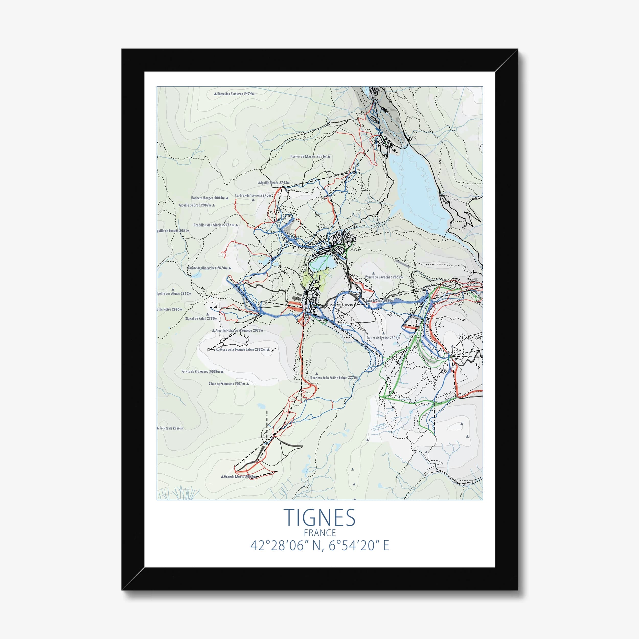 Tignes, France — Ski Resort Map Art Print