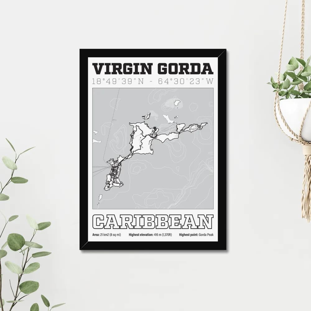 Virgin Gorda, BVI, Caribbean — Map Art Print