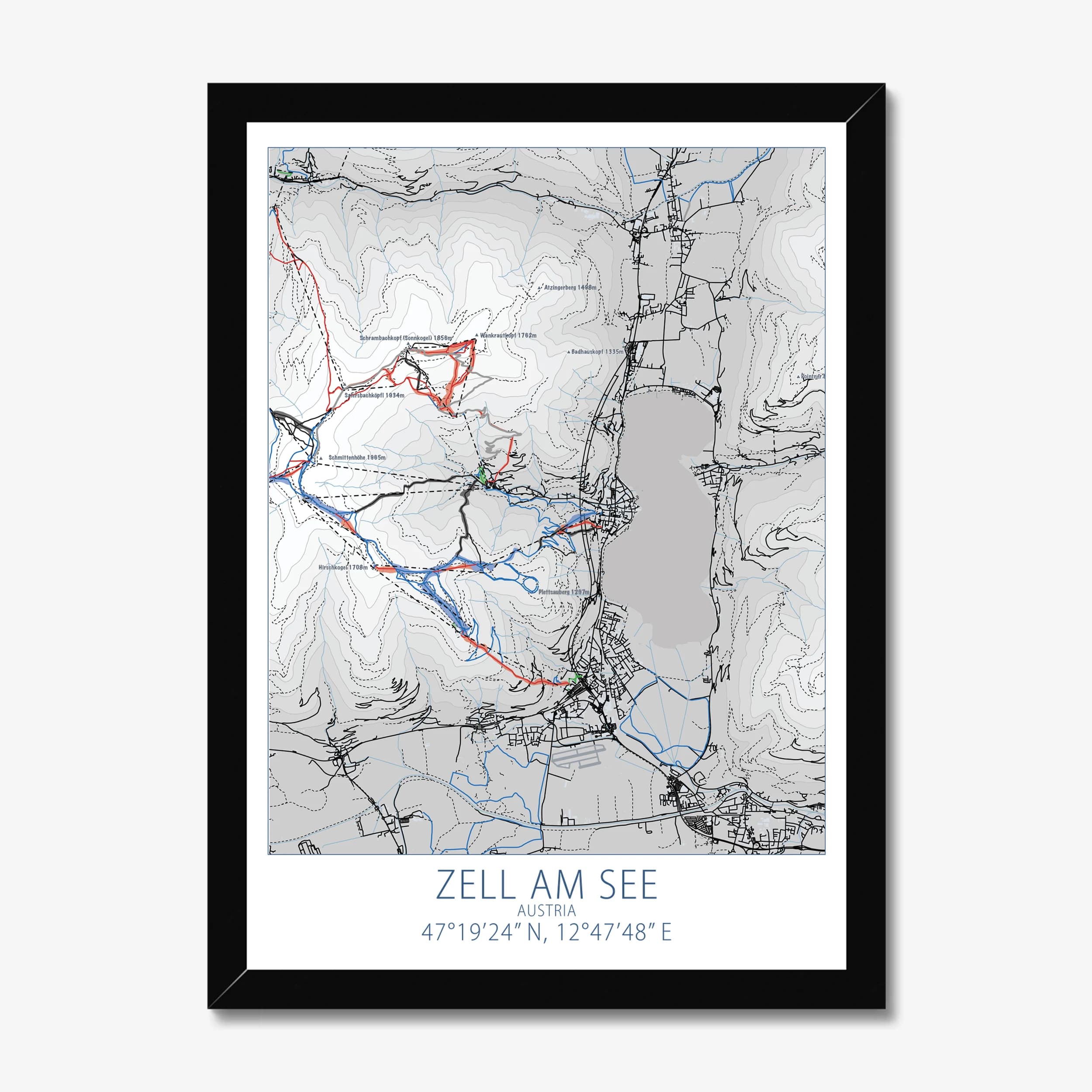 Zell am See, Austria — Ski Resort Map Art Print