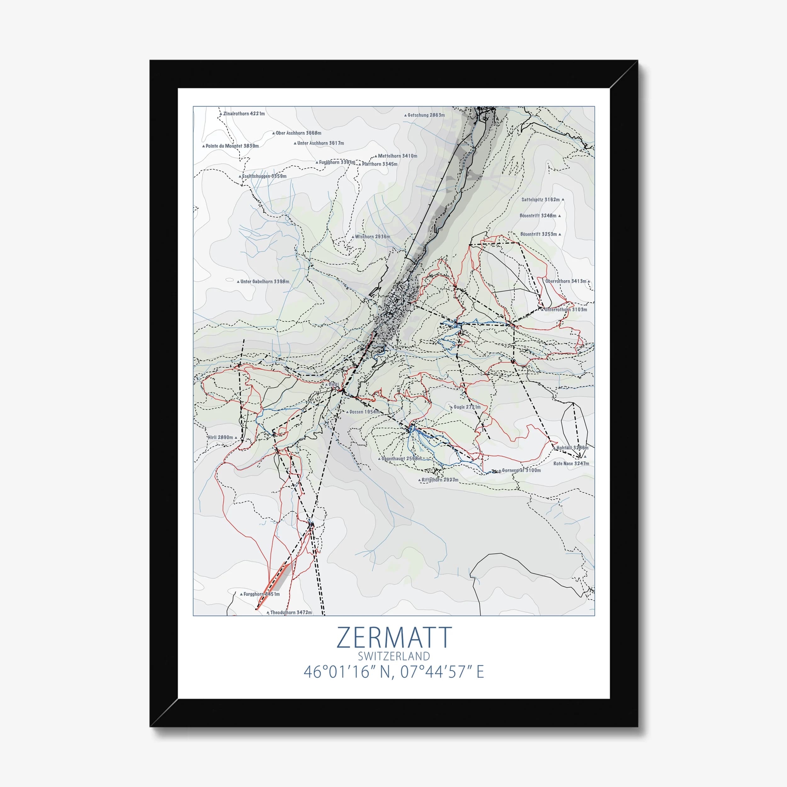 Zermatt, Switzerland — Ski Resort Map Art Print